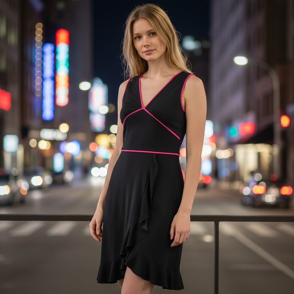 Charlotte Russe Babydoll Y2K Dress Large Ruffle Hot Pink Trim Black Coquette